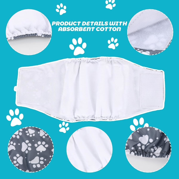 Tvättbara blöjor för hanhundar, set med 3 superhundblöjor för alla hanhundar M