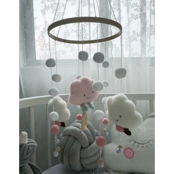3D Clouds Mobile Bell Baby Hängspel Mobil för barnkammare Sängdekoration (rosa) pink