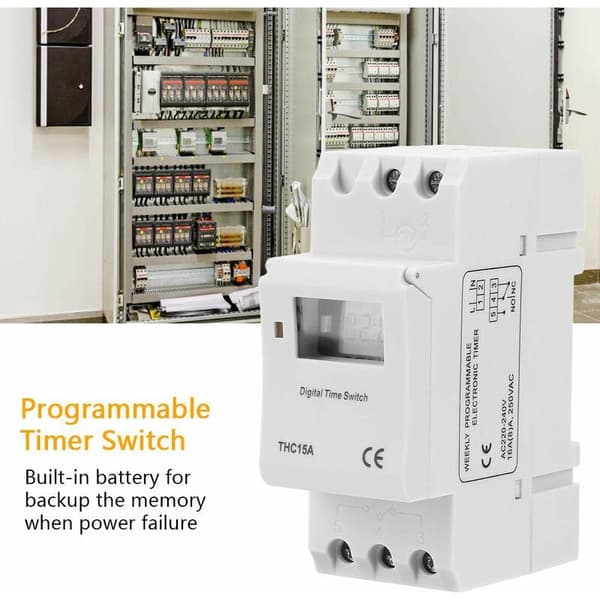 THC15A 220-240VAC 16A Digital Programmerbar DIN-skinne Timerkontakt