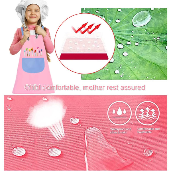 2-pack justerbara målarförkläden med ficka Vattentäta barntavlor Flickor Pojkar Set (Rosa Blå)