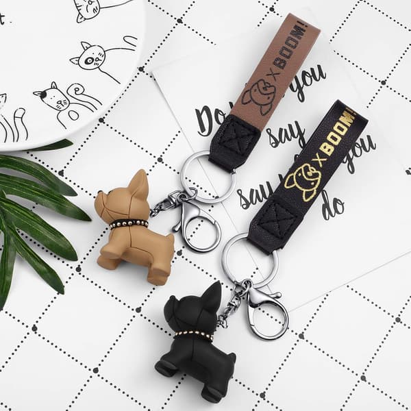 Hundehvalp Nøglering Rygsæk Charm (Khaki+Sort) 2 stk
