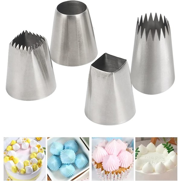 4st X-Large Piping Tips Set, Rostfritt stål Fyrkantiga Runda Frosting Tips, Tårtdekorationstips för Cupcakes Bakverk Fondant Kakor Dekoration