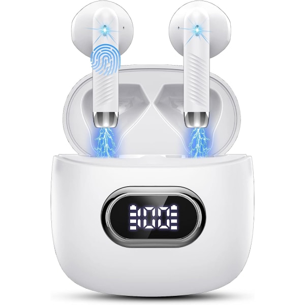 Trådlösa Bluetooth 5.3-hörlurar, vattentät stereo Bluetooth headset, USB-C-laddning Bluetooth White