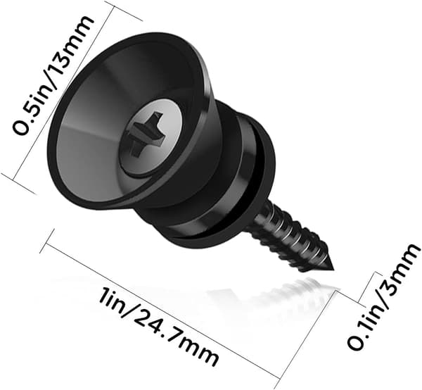 12 stk. 2,3x1,2 cm guitarremknap med sæt, remlås, solide metalender (sort) Black