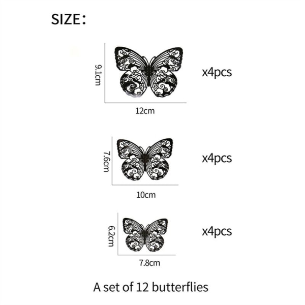 Väggdekaler Butterfly Hollow Texture Metal 12PCS 3D