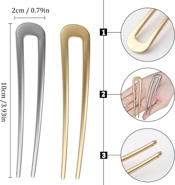 4 stk U-formede hårnåler, metall hårpinner, chignon hårspenner, hårtilbehør