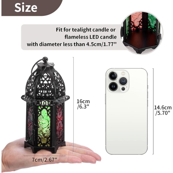 Ljuslykta i marockansk stil, 2 delar - liten värmeljushållare med paneler (svart) Black