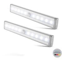 Set med 2 LED-nattlampor med rörelsesensor, skåpbelysning, LED-list, självhäftande, drivs av AAA-batterier (ingår ej)