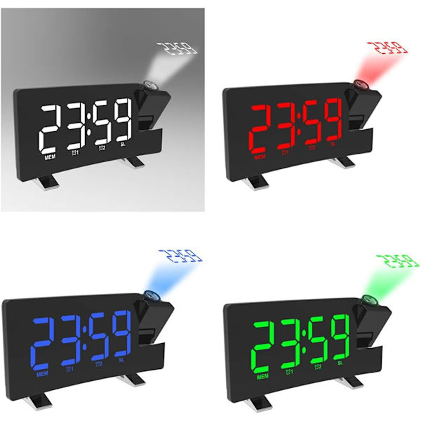 Digital väckarklocka projektor USB laddningsväckarklocka 180 graders display (röd) red