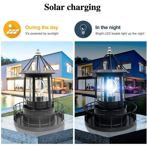 Solar fyrtårn Stort solcellefyr (solcelleplænelampe), til udendørs, have, gård
