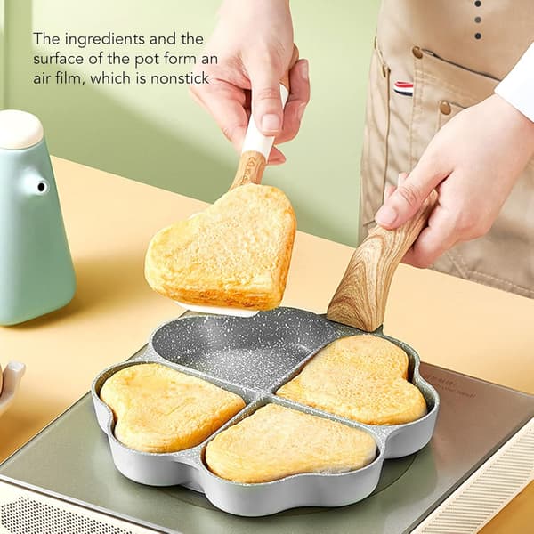 Non-stick eggerørepanne med 4 kopper, hjerteform, omelettpanne, eggkoker (hvit) White