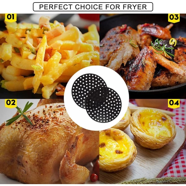 2-pack återanvändbara silikonmattor för airfryer, non-stick airfryer-foder silikonmattor (runda, 20 cm) 20cm