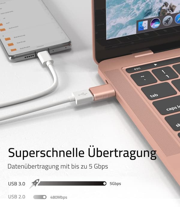 USB C-adapter til USB 3.0 10 Gbps OTG-adapter for dataoverføring og lading (2 stk, rosa) Pink