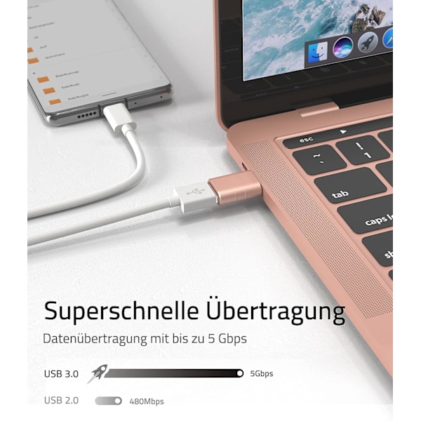 USB C-adapter till USB 3.0 10 Gbps otg-adapter dataöverföringsladdningsadapter (2 st, rosa) Pink