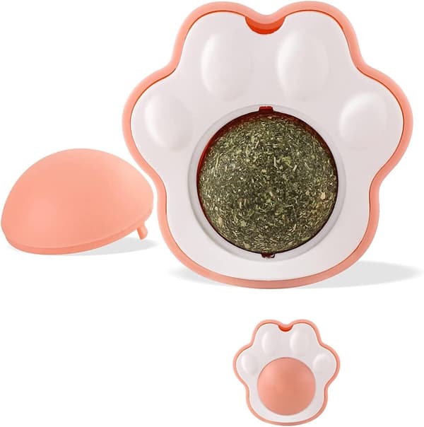 Kattegræsboldlegetøj, spiseligt 360° roterende katte-snack til katte, slikkelegetøj (pink)