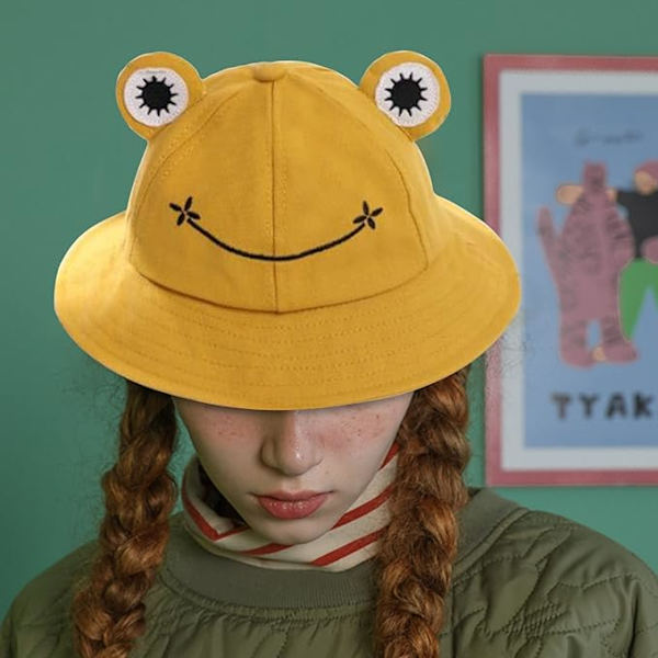 Damfiskehatt Groda Sol Unisex Hink Vikbar Utomhus Sommar för Camping Vandring Fiske（gul） Yellow