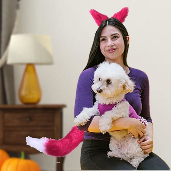 Plush djuröron Hårnål Halloween fest Halsband Cosplay Set (Vit) White