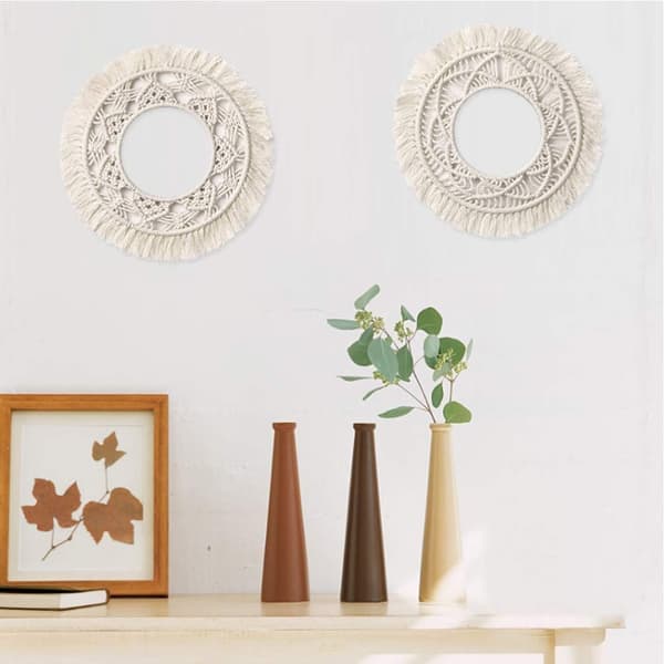 NineClouds Rund macramé, bohemisk handvävd väggbonad, 32*32 - stil 1 color 1