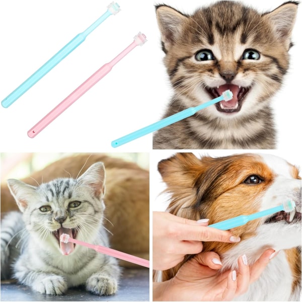 2-pack liten hund- och katttandborste, 360 graders mjuk silikon-tandborste för husdjursvård Hund Munhygien