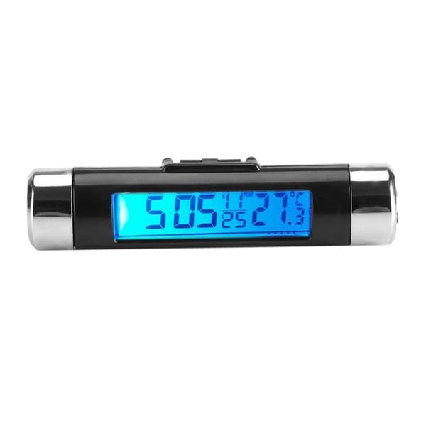 LCD-skjerm Digital klips på bilklokke Termometer Måler Bil (Blå bakgrunnsbelysning)