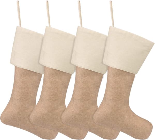 4-pakning julepynt i burlap til peisen, til DIY