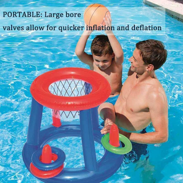Uppblåsbar poolbasketboll leksaksuppsättning, flytande simring och strandboll kastspel sommarfest