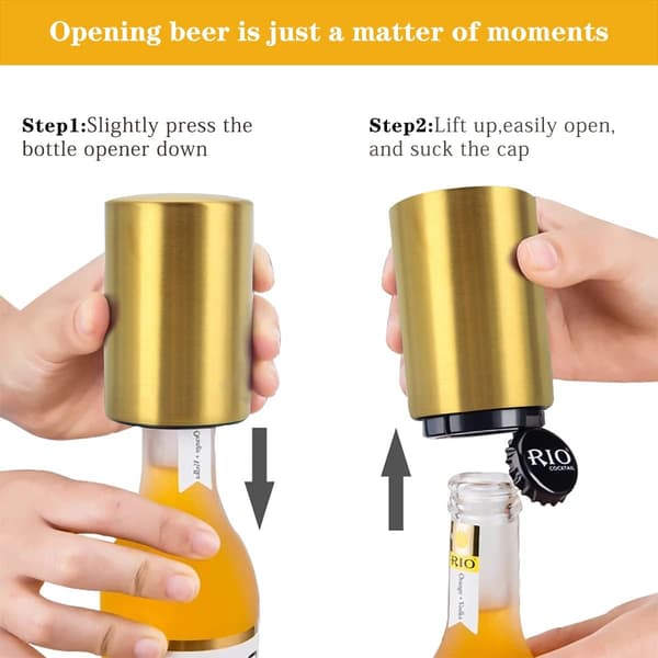 2-pak ølflaskeåbner, magnetisk flaskeåbner, push-down flaskeåbner Gold