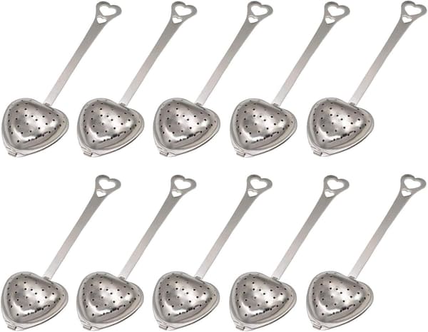 Tesil i rustfrit stål med langt greb, hjerteformet te-infuser - 10 stk.
