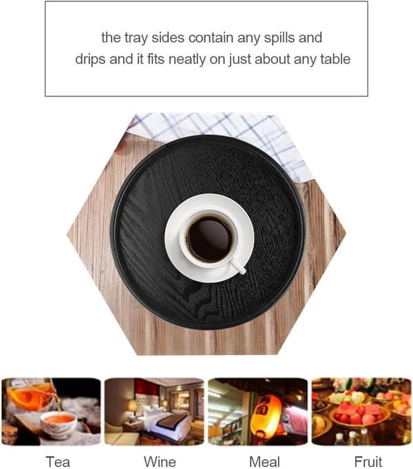 Træ serveringsbakke, rund form massivt træ snack madbakke til servering af morgenmad (24 cm) 24*2cm