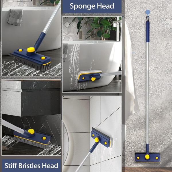 Badkar kakel skurborste 3 i 1 dusch rengöringsborste med 360 graders vridbart huvud, 146 cm långa handtag