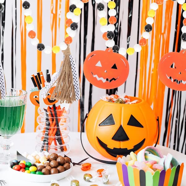 Halloween træperleguirlande med rustikke bondegårdsperler Boho bedeperler (græskar) color 2