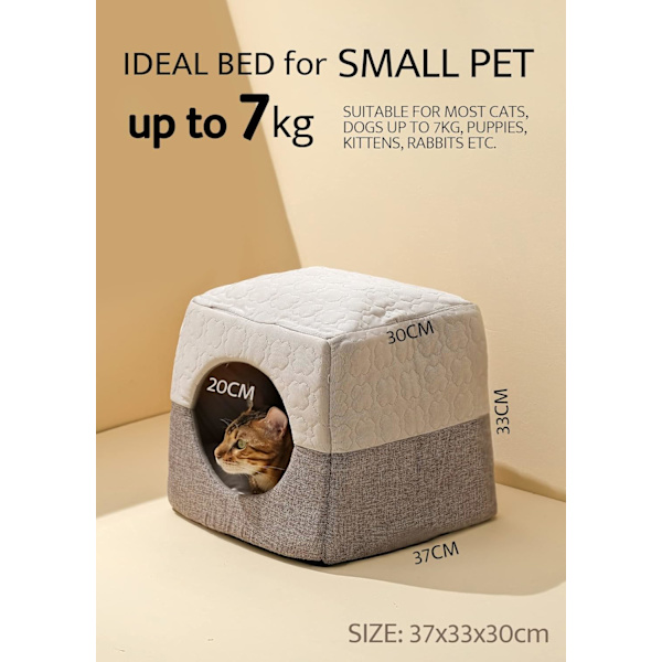 Kattgrotta säng för inomhuskatter upp till 7 kg, 37x33x30cm 3 i 1 varm grotta katthus kattsoffa säng hopfällbar