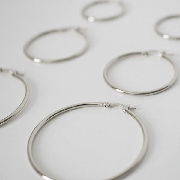 Titanium Stål Runde Øreringe Dameøreringe Hypoallergeniske 70mm (sølv, 1 Par) 70mm