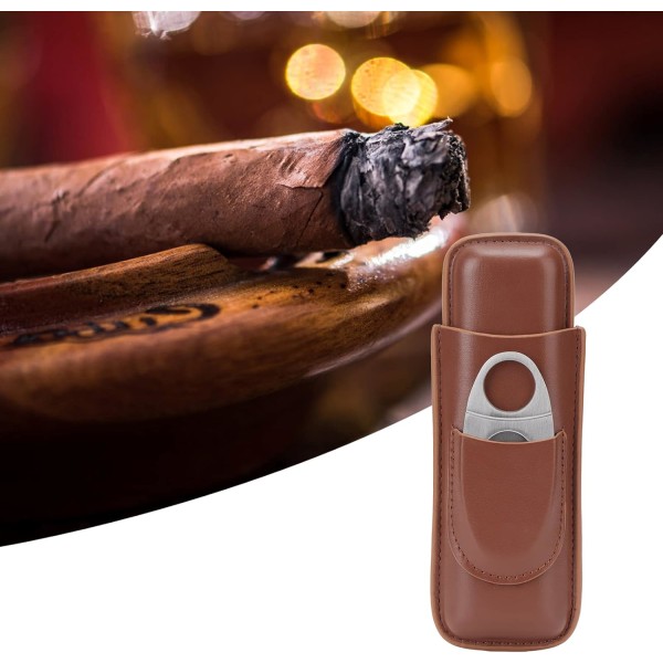 Case, bärbart 2 fingrar case i läder med cigarrskärare Adopt Elastisk Borstad