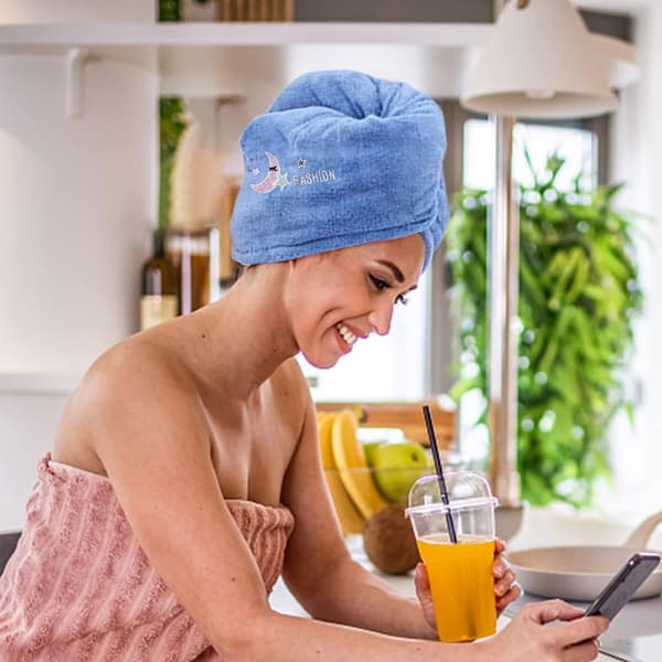 Hårhandduk Wrap Turban - 2 Pack Mikrofiber Hårhandduk Torkhatt Bad Loop Fäst Torka(Blå+Lila)