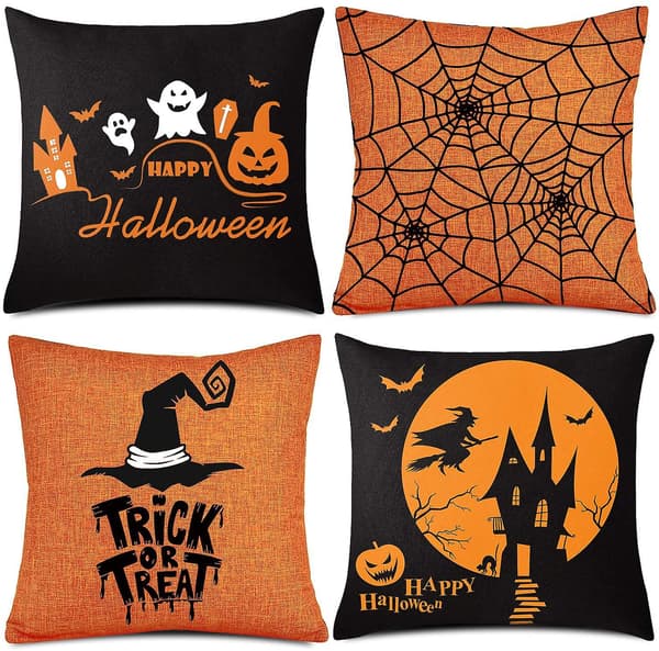 4 st Halloween Pumpa Spöke Kuddfodral Soffafodral Linne Kuddfodral