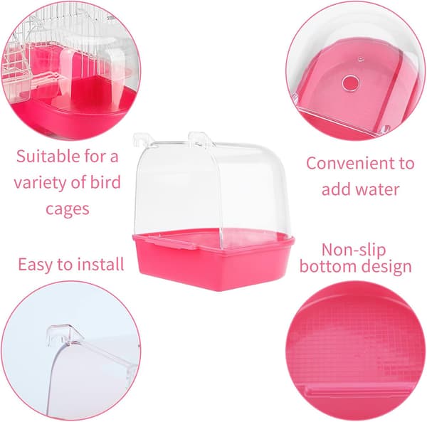 Fuglebadekar, Hengende Badekar, Fuglebur Tilbehør med Kroker, Vann Dusj (rosa) pink