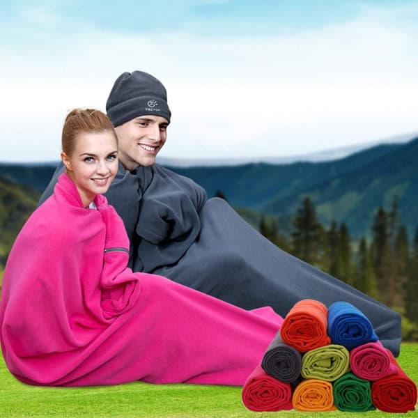 Fleece sovepose kompakt termisk sovepose til campingvandreture - rød Red