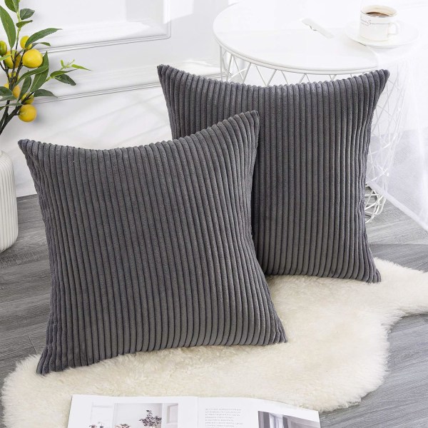 Set om 2 randiga manchester kuddfodral mjuka kuddfodral för soffa (18 tum, mörkgrå) Dark Grey 45*45