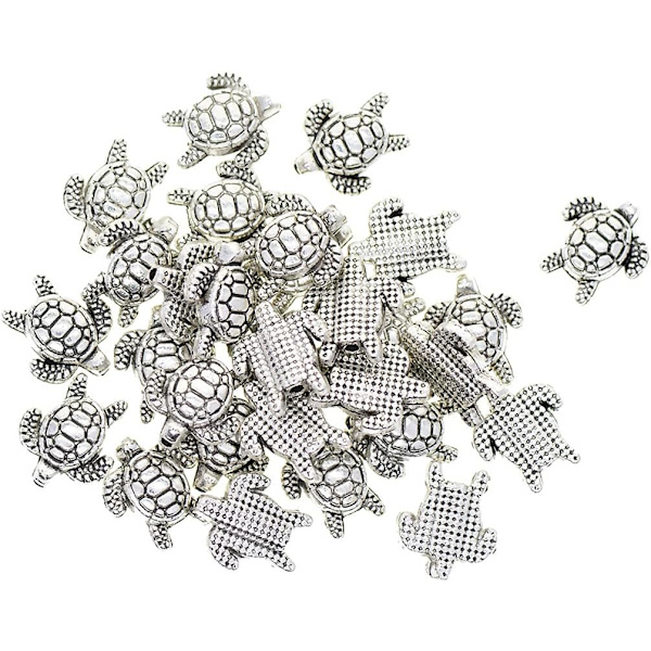 50 st söta sköldpaddsformade distanspärlor i antik silverlegering - 1,5 mm hål
