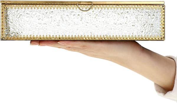 Smykkeskrin i spejlglas - Bordplade Shadow Box Vanity Organizer Holder (Guld)