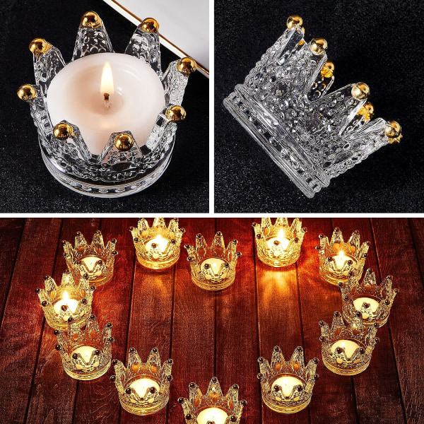 12 st glaskrona guldpärla Votive klar bordsskiva värmeljushållare kronljusstake prydnad