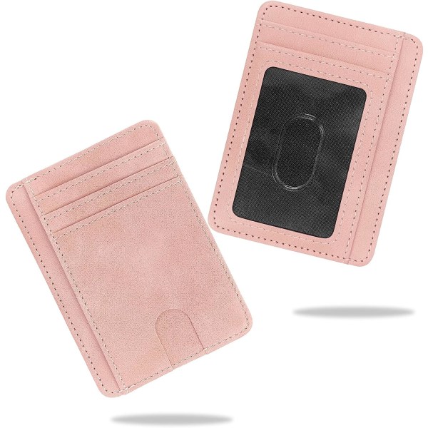 Minimalistisk plånbok för kreditkortshållare i läder för kvinnor med RFID-skydd (rosa) Pink