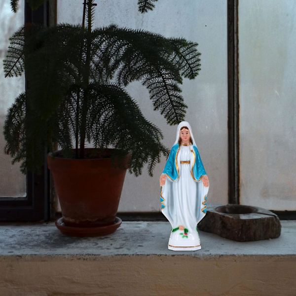 Maria Staty Katolsk Religiös Figur Maria Guds Moder Staty Hantverk Skulptur, Himmelblå Blue