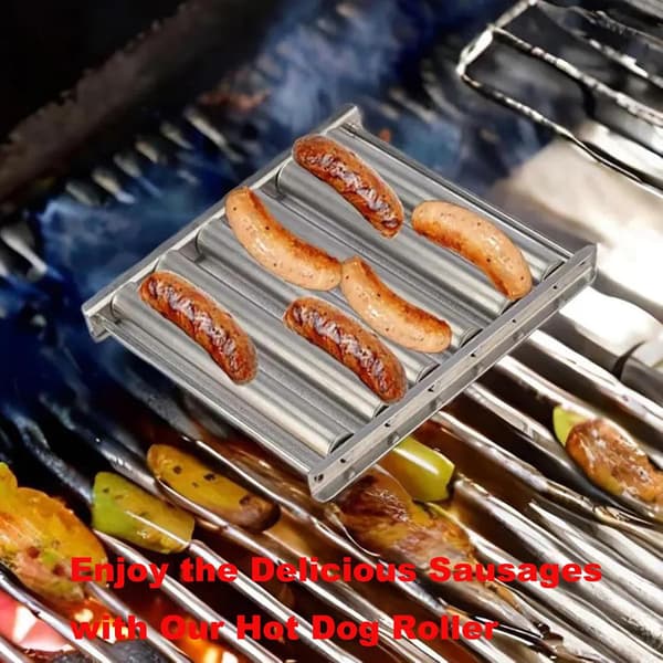 Pølseruller i rustfritt stål for grill, BBQ pølserullestativ, holdbare grillverktøy