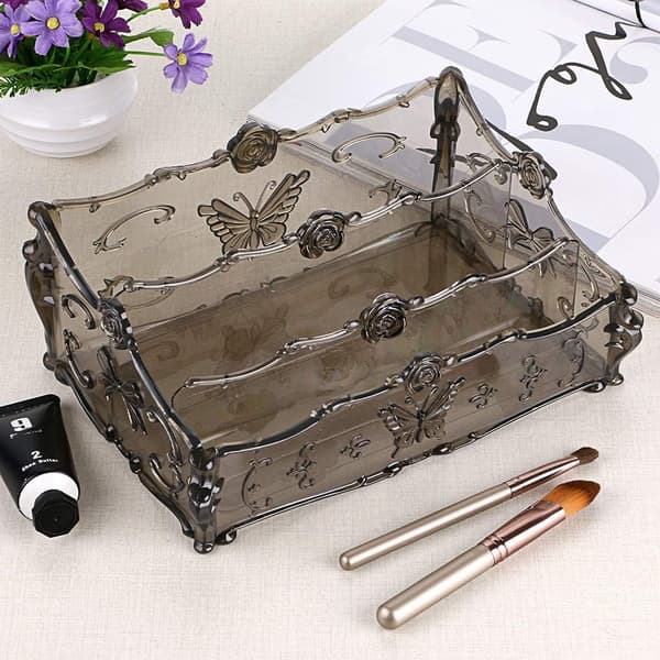 3-rums skrivebords makeup-organizer kosmetikopbevaringsstativ sommerfugleholder (sort) black