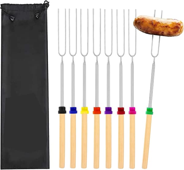 Grillspyd 32 tommer uttrekkbare grillspyd BBQ-gafler 8 stk