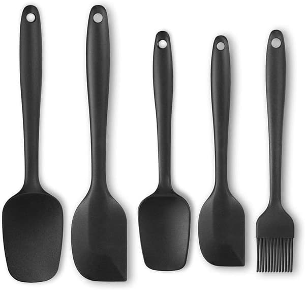 5 STK Silikonspatelsett Silikonbørste Varmebestandig Matkvalitet Non-Stick Black