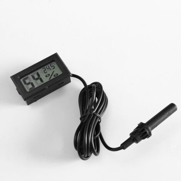 LCD Integrerad Digital Tuner Termometer Hygrometer med Extern Sond för Kläckeri Akvarium Fjäderfä Reptil Svart -