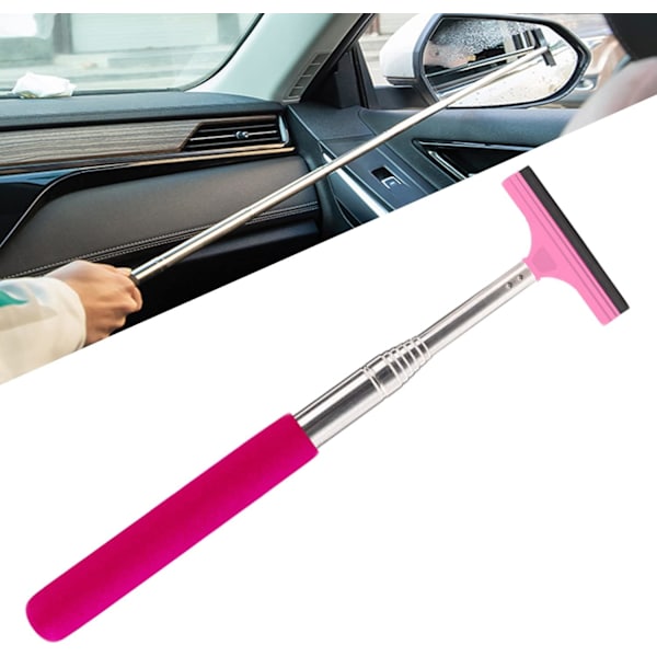 Utdragbar backspegel torkare, längd upp till 98 cm, bländfri anti-dimma glas spegel rengöring（rosa） pink